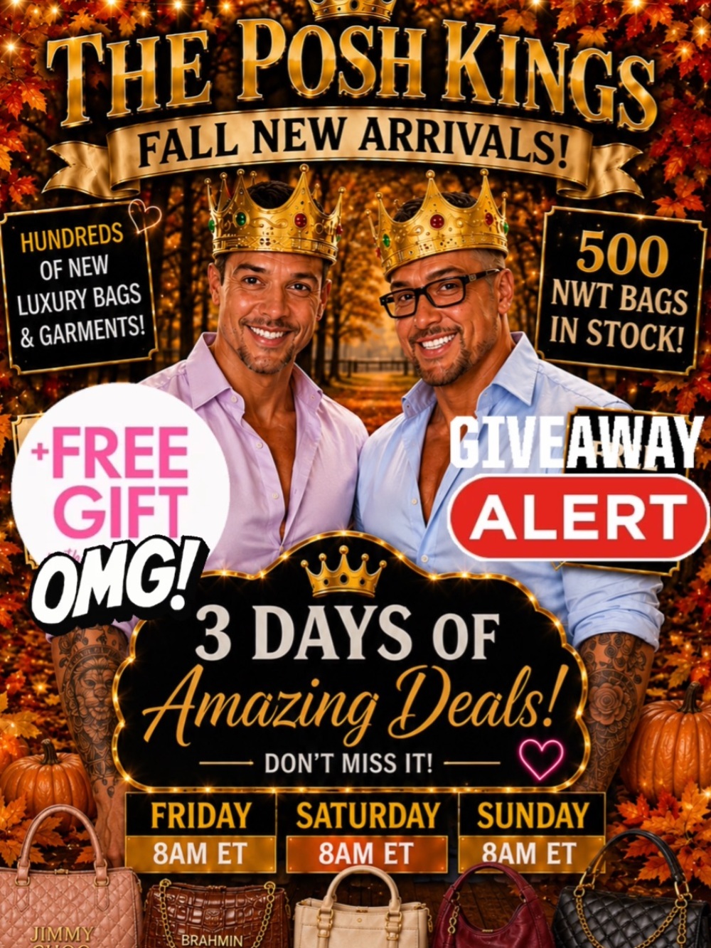HUGE SALE, FREE GIFTS, NONSTOP GIVEAWAYS, POL, EASEL, BRAHMIN, VERSACE, MCM